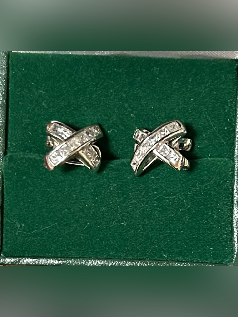 Sterling Silver Crisscross CZ Stud Earrings
